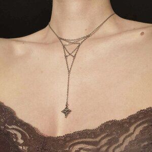 Silver lace up star rosary necklace